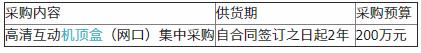 廣東清新廣電傳媒機(jī)頂盒（網(wǎng)口）集中采購項目公開招標(biāo)公告（第二次）